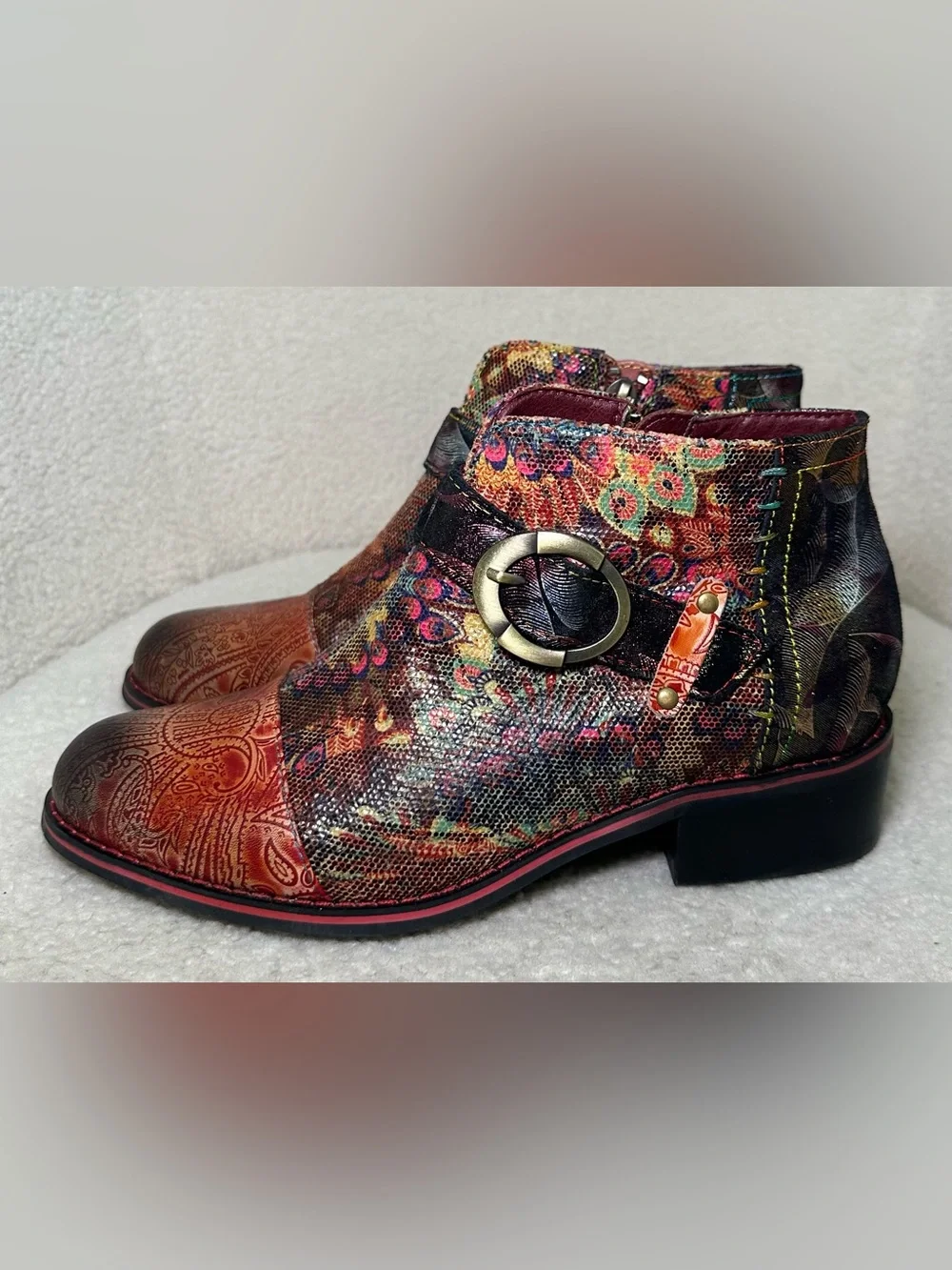 L’Artiste by Spring Step Georgiana-Scope Leather Ankle Booties Boho US 6.5-7